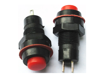 Bot&atilde;o redondo moment&acirc;neo DS-213 10 mm 2 pinos com retorno autom&aacute;tico, vermelho - Imagem 1