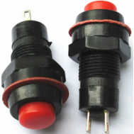 Bot&atilde;o redondo moment&acirc;neo DS-213 10 mm 2 pinos com retorno autom&aacute;tico, vermelho