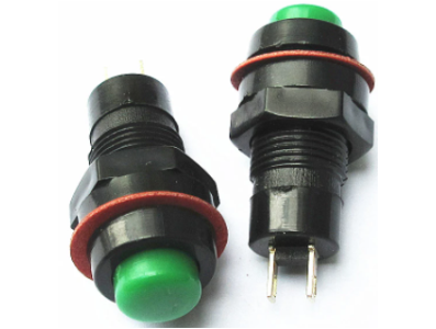Bot&atilde;o redondo verde DS-213, 10 mm, 2 pinos, moment&acirc;neo com retorno autom&aacute;tico para painel - Imagem 1