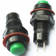 Bot&atilde;o redondo verde DS-213, 10 mm, 2 pinos, moment&acirc;neo com retorno autom&aacute;tico para painel