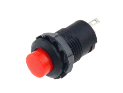 Bot&atilde;o pulsador vermelho DS-427 12 mm 2 pinos sem trava retorno autom&aacute;tico Liga/Desliga - Imagem 1