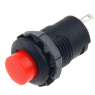 Bot&atilde;o pulsador vermelho DS-427 12 mm 2 pinos sem trava retorno autom&aacute;tico Liga/Desliga