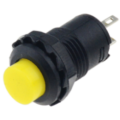 Interruptor de Bot&atilde;o Amarelo DS-428 12 mm 2 pinos com trava Liga/Desliga