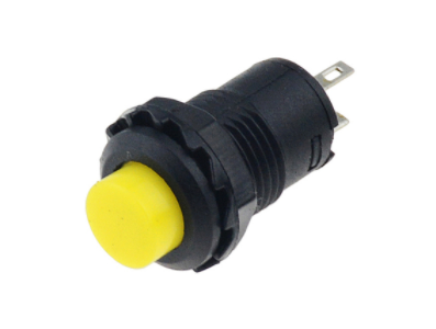 Interruptor de Bot&atilde;o Amarelo DS-428 12 mm 2 pinos com trava Liga/Desliga - Imagem 1