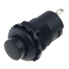 Bot&atilde;o pulsador preto DS-428 12 mm 2 pinos com travamento ON-OFF
