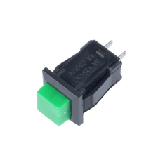 Bot&atilde;o pulsador quadrado verde DS-429A 10 mm 2 pinos com trava de bloqueio