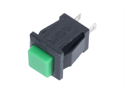 Bot&atilde;o de press&atilde;o quadrado verde DS-430 2 pinos ON-OFF, retorno autom&aacute;tico, NA (normalmente aberto) - Imagem 1
