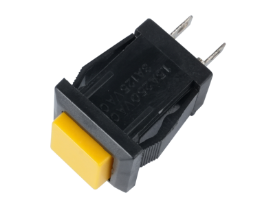 Bot&atilde;o de press&atilde;o quadrado DS-430 amarelo 2 pinos ON-OFF autoretorno NA (normalmente aberto) - Imagem 1