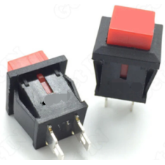 Bot&atilde;o de press&atilde;o quadrado vermelho DS-431 2 pinos OFF-ON retorno autom&aacute;tico NC (normalmente fechado, abre ao pressionar)