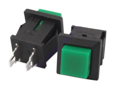 Interruptor bot&atilde;o quadrado verde DS-431 2 pinos OFF-ON auto-reset NC (pressione rompe contato) - Imagem 1