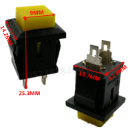 Interruptor de Bot&atilde;o Quadrado Amarelo DS-431 2 pinos OFF-ON com retorno autom&aacute;tico NC (pressionar abre)
