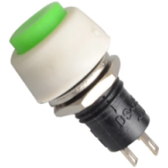 Bot&atilde;o de press&atilde;o para painel DS-451 verde 10 mm 2 pinos ON-OFF n&atilde;o travante com retorno autom&aacute;tico