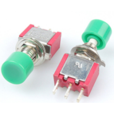 Bot&atilde;o pulsador verde DS-612 6 mm 3 pinos, mini moment&acirc;neo com retorno autom&aacute;tico
