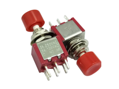 Bot&atilde;o pulsador DS-622 vermelho 6 mm 6 pinos com retorno autom&aacute;tico - Imagem 1