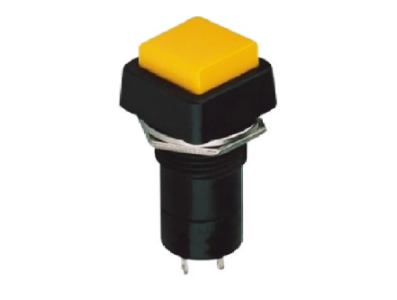 Interruptor bot&atilde;o de press&atilde;o quadrado PBS-12A 12 mm 2 pinos OFF-ON auto-bloqueio amarelo - Imagem 1