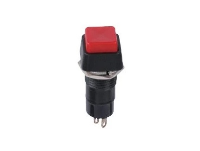 Bot&atilde;o de press&atilde;o quadrado vermelho PBS-12B 12 mm 2 pinos OFF-ON moment&acirc;neo com retorno autom&aacute;tico - Imagem 1