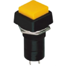 Bot&atilde;o de press&atilde;o quadrado amarelo PBS-12B 12 mm 2 pinos OFF-ON moment&acirc;neo com retorno autom&aacute;tico