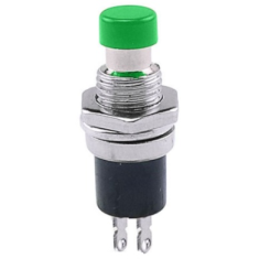 Bot&atilde;o de painel verde PBS-110, 2 pinos, rosca 7 mm, moment&acirc;neo com retorno autom&aacute;tico (Press Off NC)