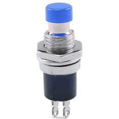 Bot&atilde;o de Painel PBS-110 Azul, 2 pinos, rosca 7 mm, moment&acirc;neo com retorno autom&aacute;tico, pressionar desliga (NC)