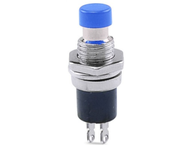 Bot&atilde;o de Painel PBS-110 Azul, 2 pinos, rosca 7 mm, moment&acirc;neo com retorno autom&aacute;tico, pressionar desliga (NC) - Imagem 1