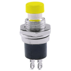 Bot&atilde;o interruptor moment&acirc;neo PBS-110, 2 pinos, rosca 7 mm, retorno autom&aacute;tico (Press-On NO), amarelo