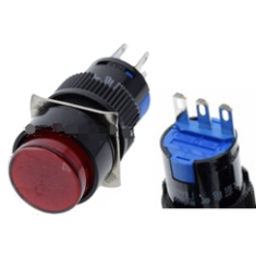 Bot&atilde;o pulsador autoretornante LA128A vermelho, 3 pinos, rosca 16 mm