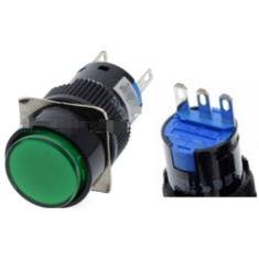 Interruptor pulsador redondo verde LA128A 220V 3 pinos rosca 16 mm auto-retorno