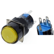 Interruptor de Bot&atilde;o Redondo Auto travante 16 mm 12V 5 pinos Amarelo LA128A