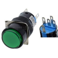 Bot&atilde;o pulsador redondo LA128A verde 24V 5 pinos rosca 16 mm com auto-travamento