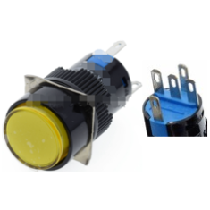 Bot&atilde;o interruptor redondo LA128A amarelo 220V 5 pinos rosca 16 mm autobloqueante