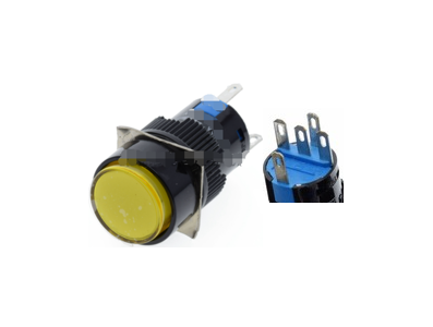 Bot&atilde;o interruptor redondo LA128A amarelo 220V 5 pinos rosca 16 mm autobloqueante - Imagem 1