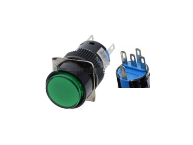 Bot&atilde;o pulsador redondo verde LA128A 220 V 5 pinos rosca 16 mm retorno autom&aacute;tico - Imagem 1