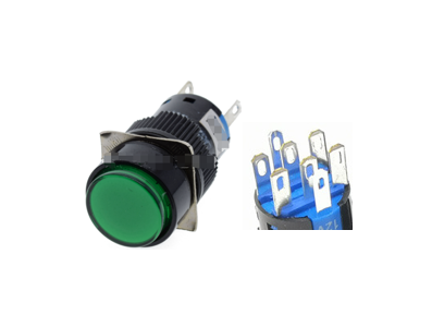 Interruptor de Painel Bot&atilde;o Pulsador Redondo Verde LA128A 12 V 8 pinos Rosca 16 mm Auto-retorno - Imagem 1