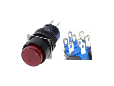 Bot&atilde;o pulsador redondo vermelho LA128A 220V 8 pinos rosca 16 mm retorno autom&aacute;tico - Imagem 1