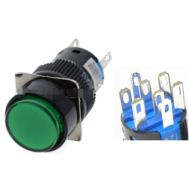 Bot&atilde;o pulsador redondo de painel verde LA128A 220V 8 pinos rosca 16 mm retorno autom&aacute;tico