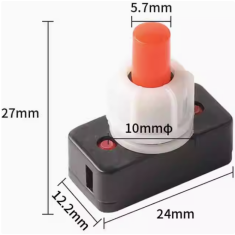Bot&atilde;o pulsador PBS-17A mini 10 mm vermelho ON-OFF pl&aacute;stico quadrado com trava por press&atilde;o
