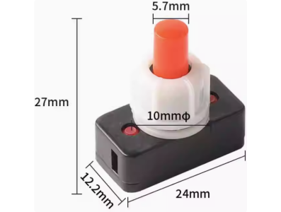 Bot&atilde;o pulsador PBS-17A mini 10 mm vermelho ON-OFF pl&aacute;stico quadrado com trava por press&atilde;o - Imagem 1