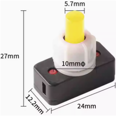 Bot&atilde;o de press&atilde;o PBS-17A amarelo 10 mm ON-OFF quadrado mini com travamento autom&aacute;tico