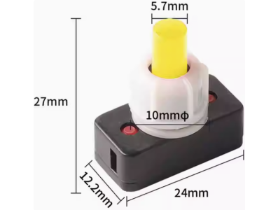 Bot&atilde;o de press&atilde;o PBS-17A amarelo 10 mm ON-OFF quadrado mini com travamento autom&aacute;tico - Imagem 1