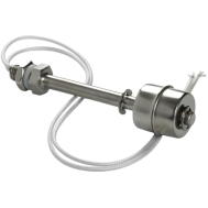 Interruptor de n&iacute;vel por boia &uacute;nica em a&ccedil;o inoxid&aacute;vel para altas temperaturas, comprimento fixo 200 mm, cabo 350 mm