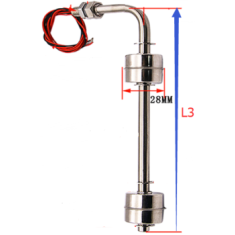 Chave flutuadora de n&iacute;vel com flutuadores de esfera duplos, cotovelo 90&deg; L3 100 mm, a&ccedil;o inox 304
