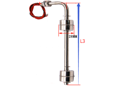 Chave boia de n&iacute;vel (MF) com flutuadores duplos, cotovelo 90&deg; em A&ccedil;o Inox 304, L3 = 200 mm - Imagem 1