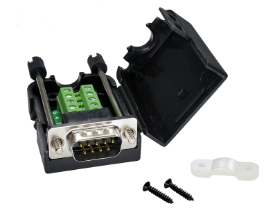 Conector DB9 RS232/485 macho 9 pinos com terminal de parafuso e carca&ccedil;a - Imagem 1