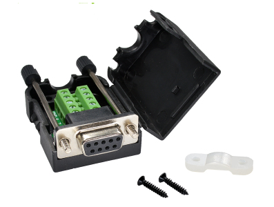 Conector DB9 f&ecirc;mea 9 pinos RS232/RS485 com terminais de parafuso, concha e parafuso - Imagem 1