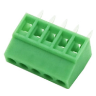 Borne PCB KF128-5P 5 pinos 2,54 mm, pinos retos tipo agulha, verde