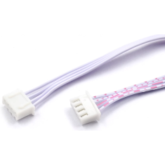 Conector macho XH 2,54 mm 4 pinos, dupla cabe&ccedil;a mesma orienta&ccedil;&atilde;o, com fios vermelho e branco 1007 26 AWG 10 cm