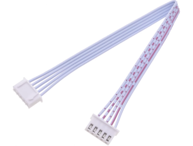 Conector macho XH 2,54 mm 5 pinos dupla cabe&ccedil;a mesma dire&ccedil;&atilde;o com fios 1007 26AWG 20 cm (vermelho e branco) - Imagem 1