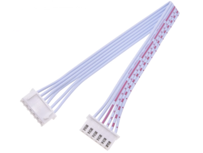 Conector macho XH 2,54 mm 6 pinos dupla cabe&ccedil;a no mesmo sentido, fios vermelho e branco 1007 26AWG 20 cm - Imagem 1