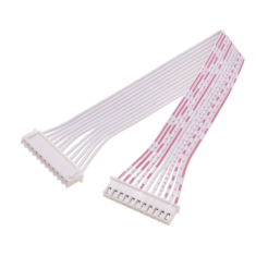 Conector macho XH 2,54 mm 11 pinos, dupla extremidade mesmo sentido, fios 1007 26 AWG vermelho e branco, 20 cm