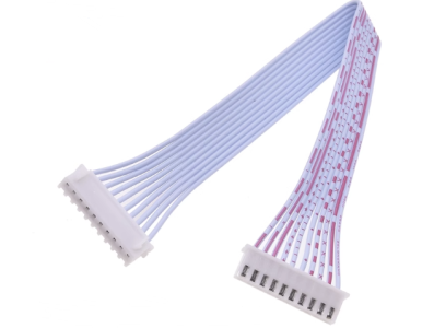 Conector macho XH 2,54 mm 10 pinos dupla extremidade mesma orienta&ccedil;&atilde;o, cabo 1007 26 AWG vermelho e branco 30 cm - Imagem 1